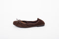 Side shot of womens large sized brown suede ballet pump available in sizes 8 9 10 11 12