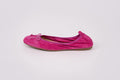 Side profile of Olivia Flat is Fuchsia pink. A womens shoe with comfort stretch-back in larger UK sizes 8-12