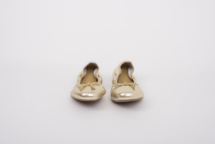 Front shot of womens gold ballet flats in large sizes 42 43 44 45 46