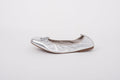 Size shot of womens large size silver ballet flat shoe in sizes 42 43 44 45 46