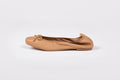 Side shot of Olivia Flat in Tan, and elasticated black flat shoe in womens larger UK sizes 8-12