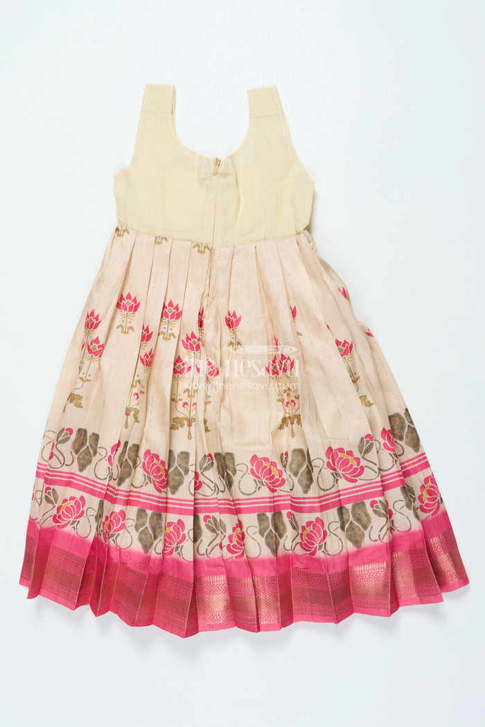 The Nesavu Pattu Pavadai Pattu Pavadai for Toddler Girls for Traditional Festivals and Photoshoots Nesavu Nesavu toddler girl pattu pavadai floral motif skirt raw silk blouse traditional functions
