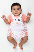 The Nesavu Boys Casual Set Peach Casual Outfit for Boys in Soft Cotton with Animal Digital Print and Bunny Dungaree Style Nesavu 14 (6M) / Peach BCS293A-14 Nesavu Peach Casual Outfit Baby Boys White Bunny Print Cotton Dungaree Set