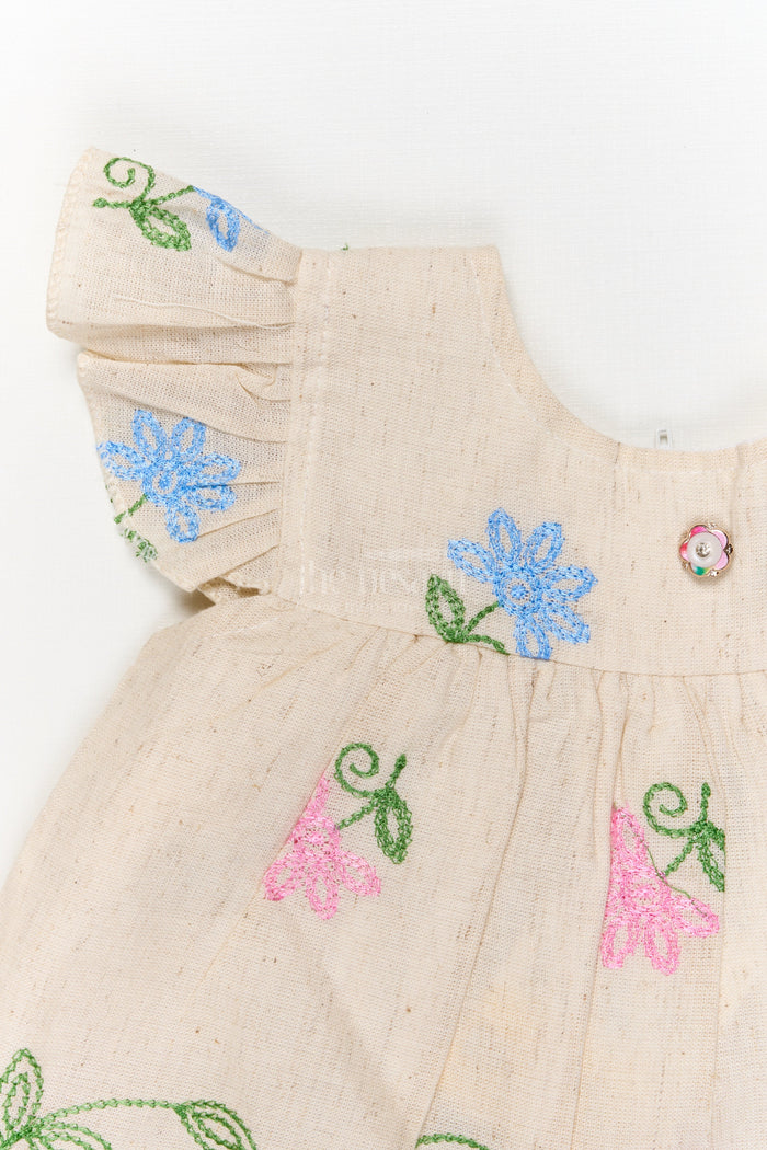 The Nesavu Baby Cotton Frocks Pink Baby Frock with Vibrant Floral Embroidery and Scalloped Hem Nesavu Nesavu pink embroidered baby frock with scalloped hem and floral design