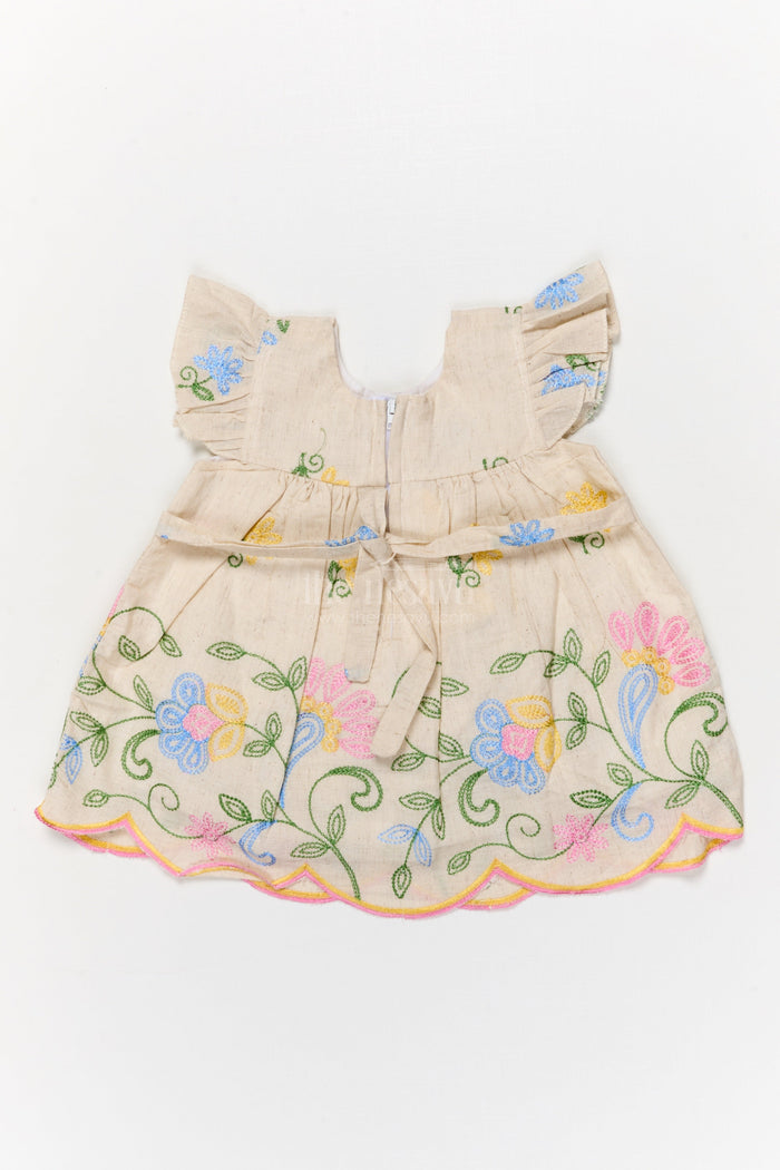 The Nesavu Baby Cotton Frocks Pink Baby Frock with Vibrant Floral Embroidery and Scalloped Hem Nesavu Nesavu pink embroidered baby frock with scalloped hem and floral design
