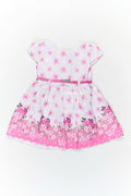 The Nesavu Baby Cotton Frocks Pink Colour Newborn Outfit in Embroidered Hakoba with Floral Motifs and Satin Waistband Nesavu 14 (6M) / Pink BFJ808A-14 Nesavu Pink Colour Newborn Cotton Outfit Floral Embroidery Satin Bow Hakoba Fabric