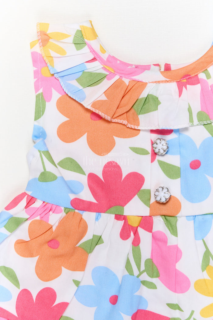 The Nesavu Baby Cotton Frocks Pink Floral Digital Print Baby Frock with Ruffle Neckline Nesavu Nesavu pink floral cotton frock with ruffle and digital print for baby girls