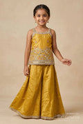 The Nesavu Girls Sharara / Plazo Set Plazo Outfit for Girls with Mirror Work Yoke and Festive Dupatta Nesavu 18 (2Y) / Yellow / Georgette GPS959B-18 Nesavu girls festive plazo set with mirror work blouse and dupatta – ideal for birthdays and school ethnic days