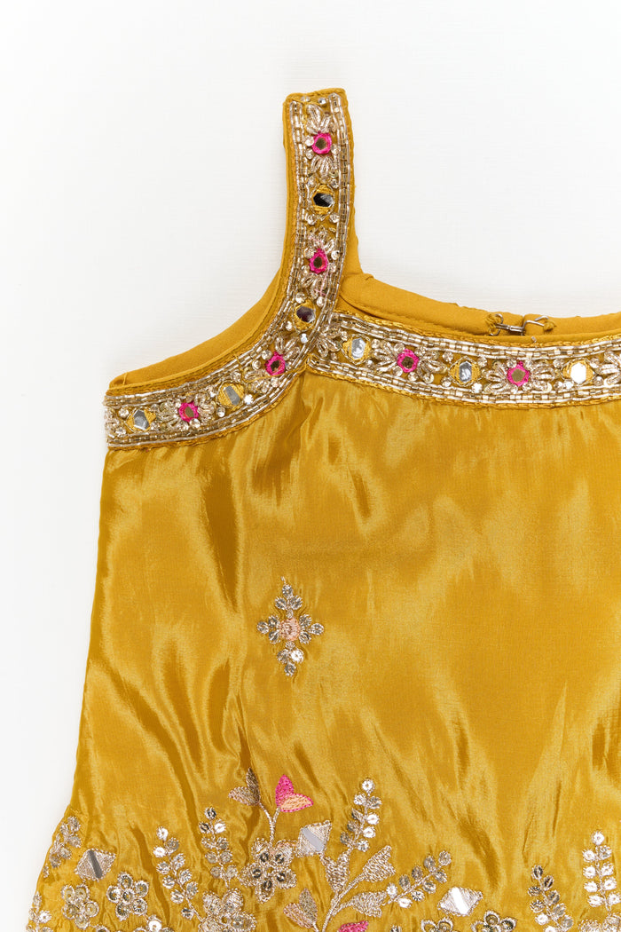 The Nesavu Girls Sharara / Plazo Set Plazo Outfit for Girls with Mirror Work Yoke and Festive Dupatta Nesavu Nesavu girls festive plazo set with mirror work blouse and dupatta – ideal for birthdays and school ethnic days