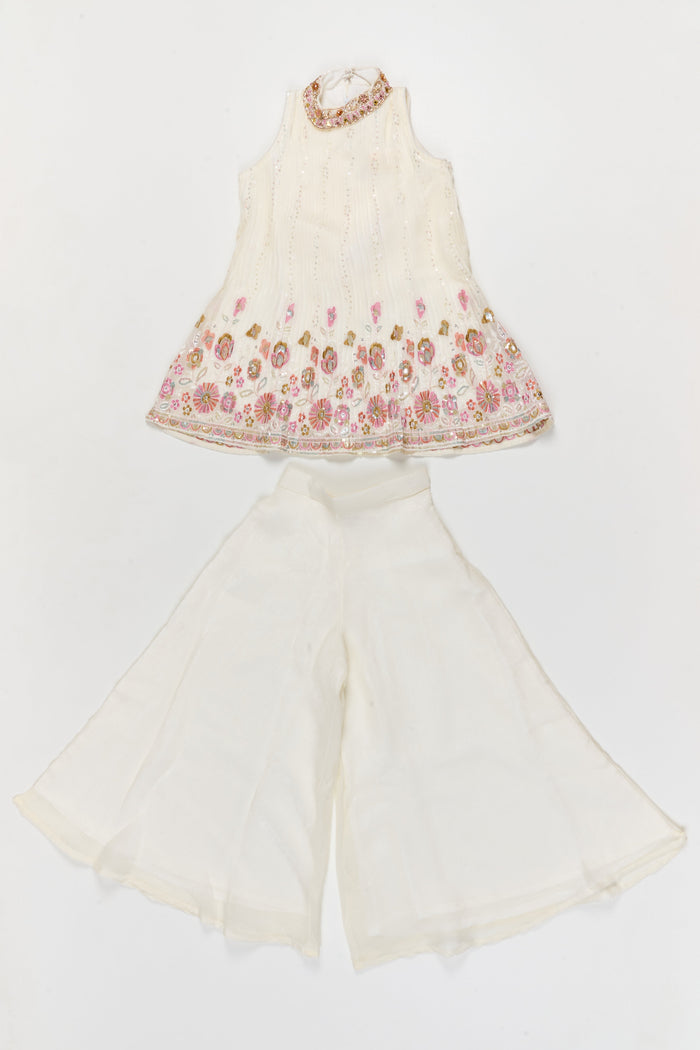 The Nesavu Girls Sharara / Plazo Set Pleated Georgette Sharara Set for Girls with Thread Embroidery for Milestone Moments Nesavu Nesavu pleated georgette sharara set with thread embroidery and dupatta – perfect for birthdays and naming ceremonies