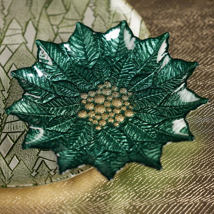 Poinsettia Glass Plate - Gold & Green - Set of 6 - Tableware by Carlyle Avenue