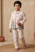 The Nesavu Boys Kurtha Set Printed Jacket Set for Boys for Family Outings and Everyday Ethnic Wear Nesavu 16 (1Y) / Half white / Cotton BES1000A-16 Nesavu Printed Boys Kurta Set For Everyday Ethnic Wear And Family Outings With Cotton Digital Print Outfit