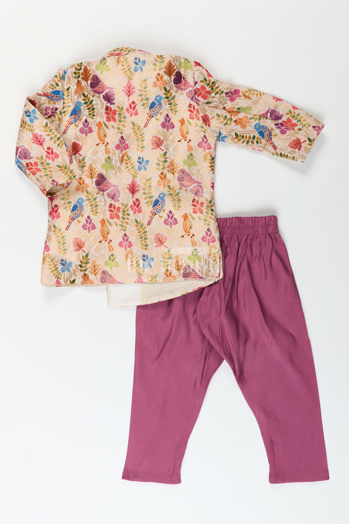 The Nesavu Boys Dothi Set Printed kurta pajama set for boys ideal for ethnic day and family celebrations Nesavu Nesavu boys printed kurta pajama set soft silk blend ethnic day festive wear