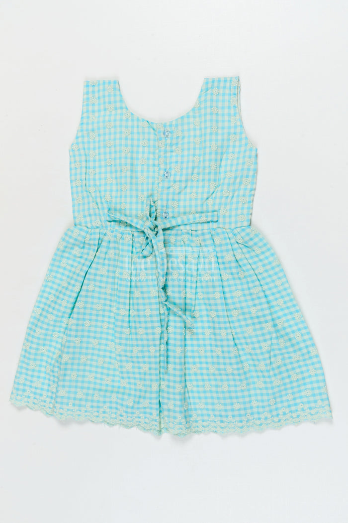 The Nesavu Girls Cotton Frock Pure Cotton Checked Frock for Girls with Delicate Chikankari Embroidery Nesavu Nesavu pure cotton girls frock with gingham checks and chikankari-style floral embroidery