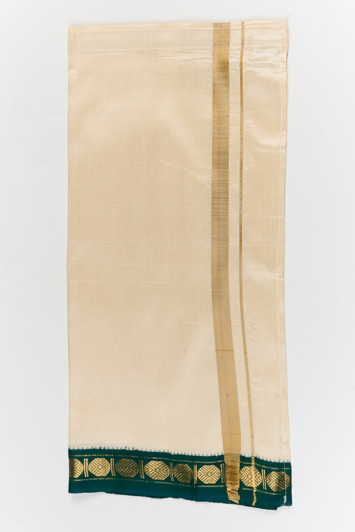 The Nesavu Pure Silk Vesti Pure Silk Pattu Dhoti for Kids for Traditional Functions Nesavu 22 (4Y) / Cream / Pure Silk D069A-22 Nesavu pure silk pattu dhoti for kids – perfect for weddings, upanayanam, and festive wear