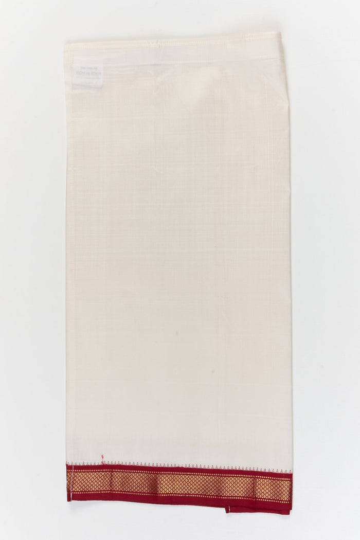 The Nesavu Pure Silk Vesti Pure Silk Vesti for Boys with Traditional Red Zari Detailing Nesavu Nesavu boys pure silk vesti with red zari border for weddings and cultural events
