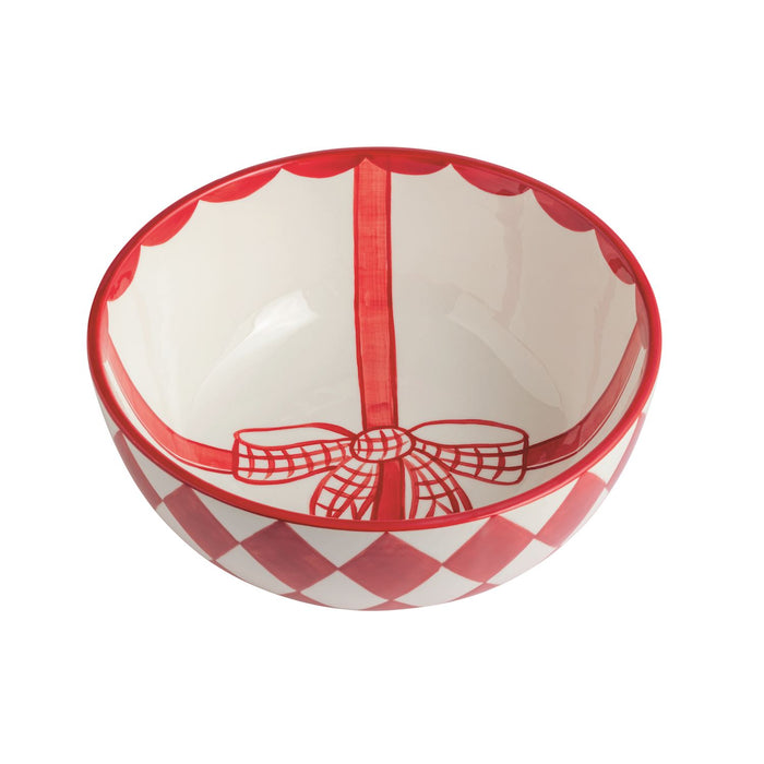 Red Check Christmas Bow Bowl