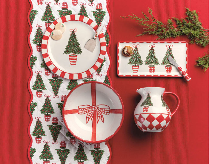 Red Check Christmas Bow Bowl