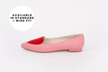 Side shot of womens large size pink and red leather flat love heart shoes available in larger sizes 42-46, standard and wide fit.
