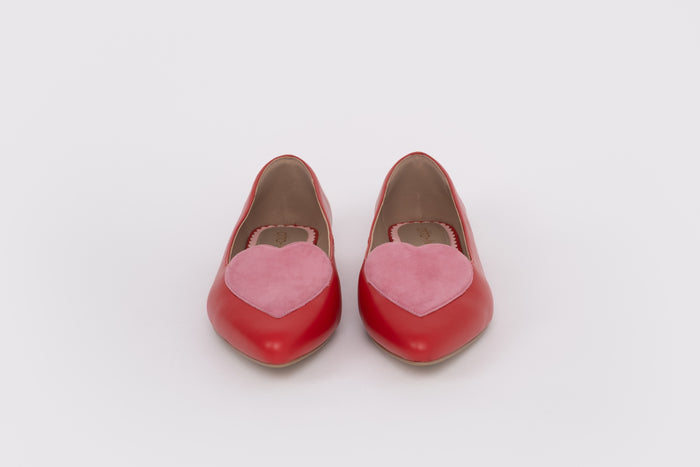 Front shot of womens red pink large sized flat shoe in sizes 42 43 44 45 46