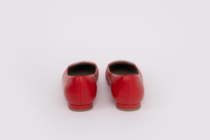 Back shot of womens red pink flat shoes in larger sizes 42-46