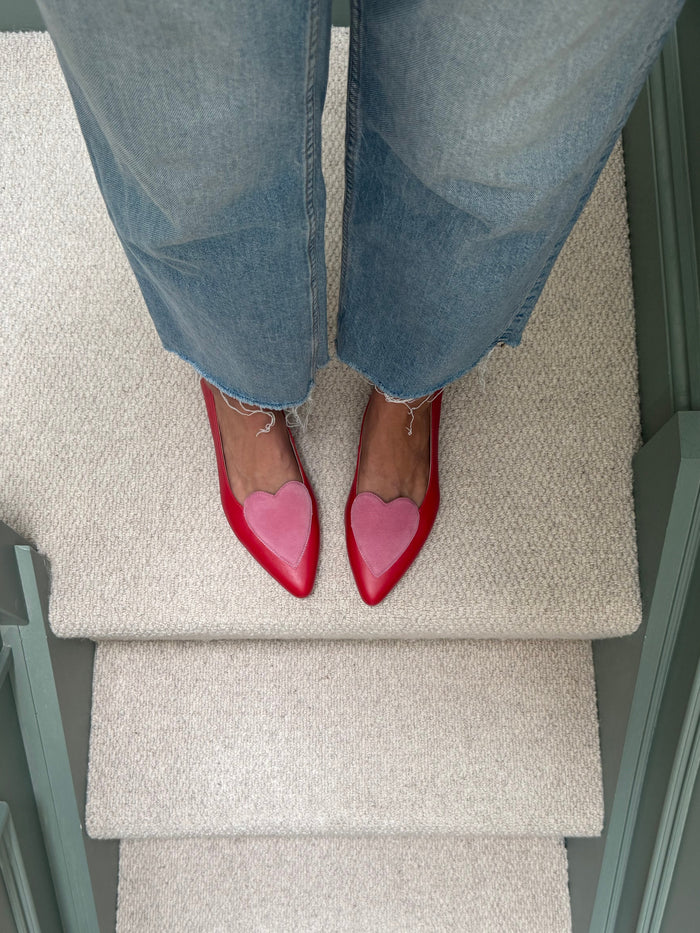 Large size womens red and pink viral heart flat available in large sizes 8-12 42-26 standard and wide fit