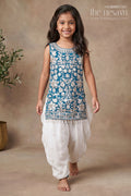 The Nesavu Girls Dothi Sets Royal Blue Embroidered Kurti Set with Dhoti Pants Nesavu 18 (2Y) / Blue GPS754A-18 Nesavu navy blue embroidered kurti dhoti pants  girls ethnic dress