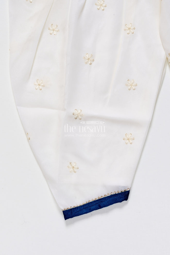 The Nesavu Girls Dothi Sets Royal Blue Embroidered Kurti Set with Dhoti Pants Nesavu Nesavu navy blue embroidered kurti dhoti pants  girls ethnic dress