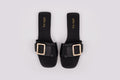 Aerial veiw of womens black sandal, Ruby in black. Available in larger sizes 42-46