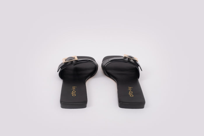 Back shot of womens sandal ruby in black. Available in larger European womens larger sizes 42-46