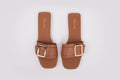 Aerial view of Ruby slider in Tan. A leather summer sandal available in women's larger sizes UK 8-12