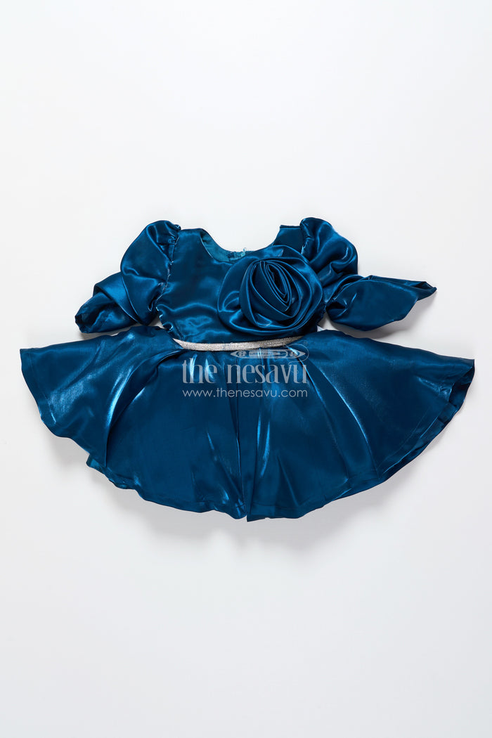 The Nesavu Girls Fancy Party Frock Satin Girls Party Frock with Stone Embellished Belt and Matching Bow Nesavu Nesavu satin girls birthday party frock embellished belt bow