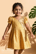 The Nesavu Silk Frock Semi Banarasi Frock for Toddler Girls for School Ethnic Day and Functions Nesavu 18 (2Y) / Yellow SF1058A-18 Nesavu semi banarasi silk frock toddler girls  perfect school ethnic day pujas