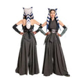 Two people in Ahsoka Tano costumes from 'Star Wars' on a white background