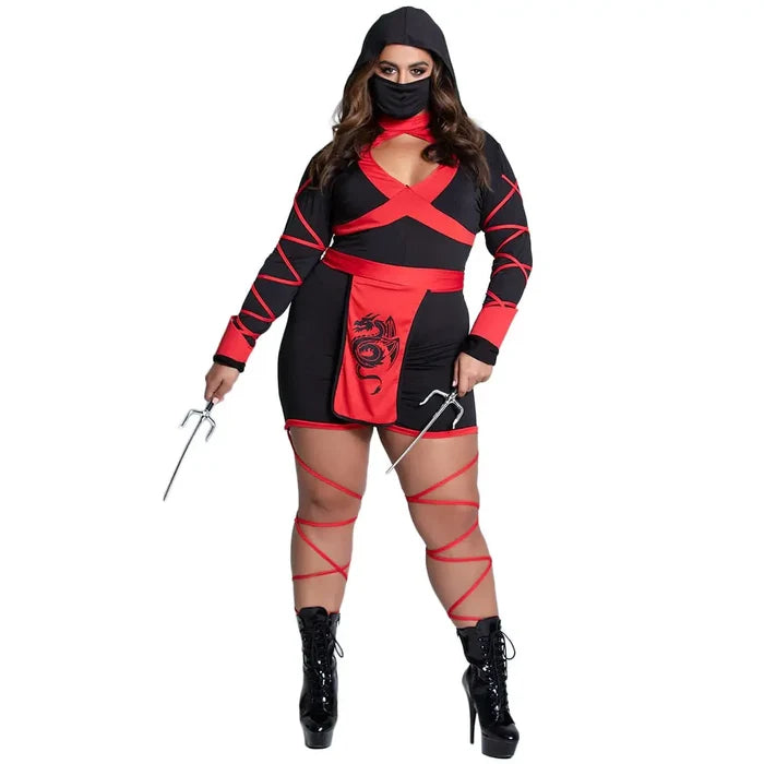 Sexy Plus Size Ninja Costume - Red / M