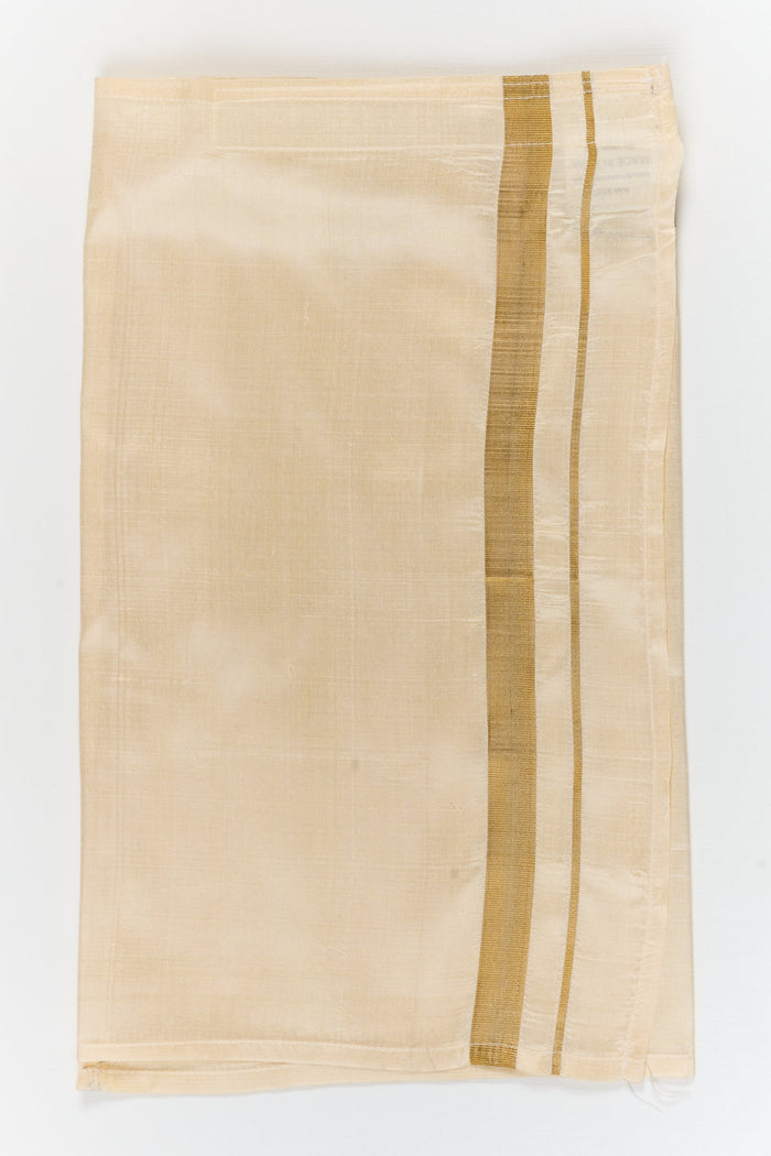 The Nesavu Boys Vesti Elegant Boys Vesti for Temple Visits and Traditional Occasions Nesavu 14 (6M) / Cream / Silk D052B-14 Nesavu boys silk vesti with dual zari border – ideal for temples, rituals and festive dressing