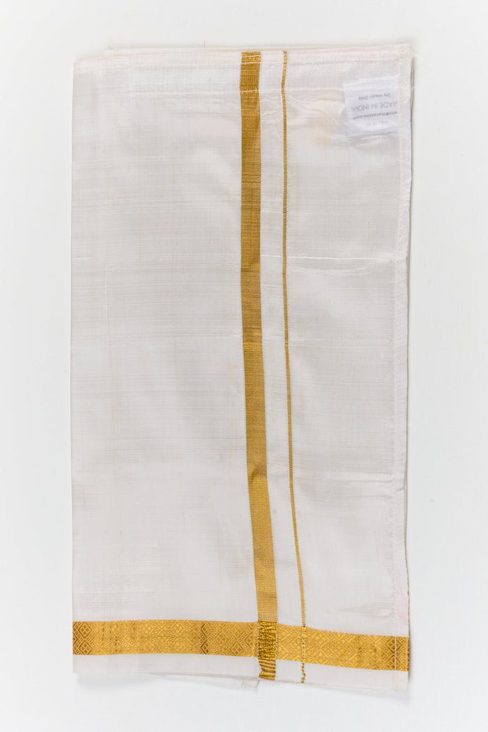 The Nesavu Pure Silk Vesti Silk Dhoti for Toddler Boys for Poojas and Traditional Gatherings Nesavu 14 (6M) / White / Pure Silk D086A-14 Nesavu silk dhoti for toddler boys – perfect traditional outfit for poojas, naming days, and temple functions