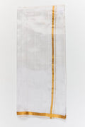 The Nesavu Pure Silk Vesti Silk Dhoti Set for Boys for Weddings and Traditional Celebrations Nesavu 28 (7Y) / White / Pure Silk D076A-28 Nesavu silk dhoti set for boys – perfect traditional wear for weddings, engagements, and grand family occasions