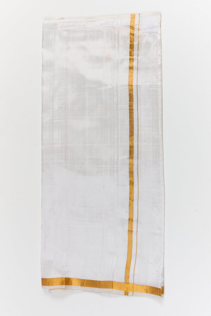 The Nesavu Pure Silk Vesti Silk Dhoti Set for Boys for Weddings and Traditional Celebrations Nesavu 28 (7Y) / White / Pure Silk D076A-28 Nesavu silk dhoti set for boys – perfect traditional wear for weddings, engagements, and grand family occasions