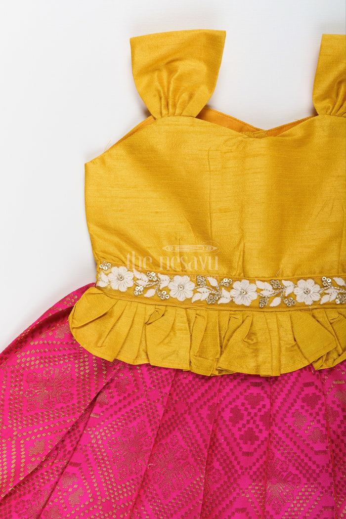 The Nesavu Silk Frock Silk Frock for Baby Girls for Traditional Birthdays and Pooja Ceremonies Nesavu Nesavu silk frock baby girls semi banaras bottom  perfect poojas birthday celebrations