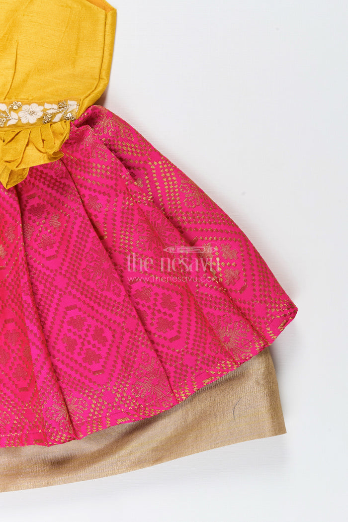 The Nesavu Silk Frock Silk Frock for Baby Girls for Traditional Birthdays and Pooja Ceremonies Nesavu Nesavu silk frock baby girls semi banaras bottom  perfect poojas birthday celebrations
