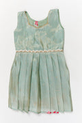 The Nesavu Silk Embroidered Frock Silk Frock for Baby Girls with Floral Detail for Festive and Casual Events Nesavu 18 (2Y) / Blue / Silk Blend SF1110A-18 Nesavu silk frock for baby girls with lotus digital print and embroidered waist – perfect for festive wear