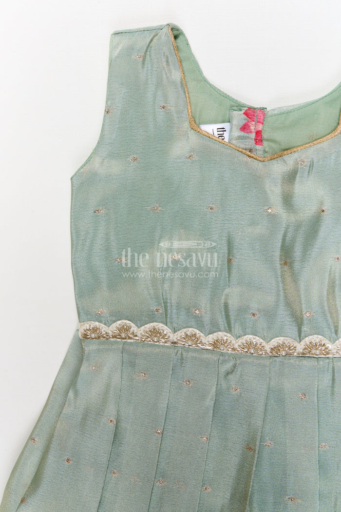 The Nesavu Silk Embroidered Frock Silk Frock for Baby Girls with Floral Detail for Festive and Casual Events Nesavu Nesavu silk frock for baby girls with lotus digital print and embroidered waist – perfect for festive wear