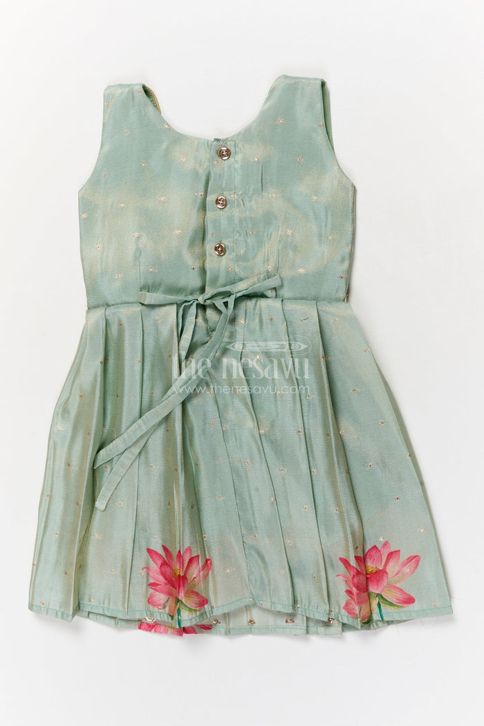 The Nesavu Silk Embroidered Frock Silk Frock for Baby Girls with Floral Detail for Festive and Casual Events Nesavu Nesavu silk frock for baby girls with lotus digital print and embroidered waist – perfect for festive wear