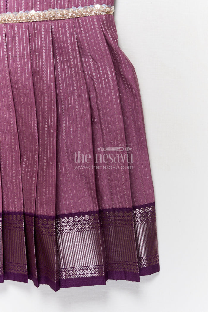 The Nesavu Girls Kanchi Silk Frock Silk Frock for Girls for Ethnic School Days and Family Gatherings Nesavu Nesavu silk frock for girls with woven zari borders and festive collar – ideal for functions and school ethnic wear