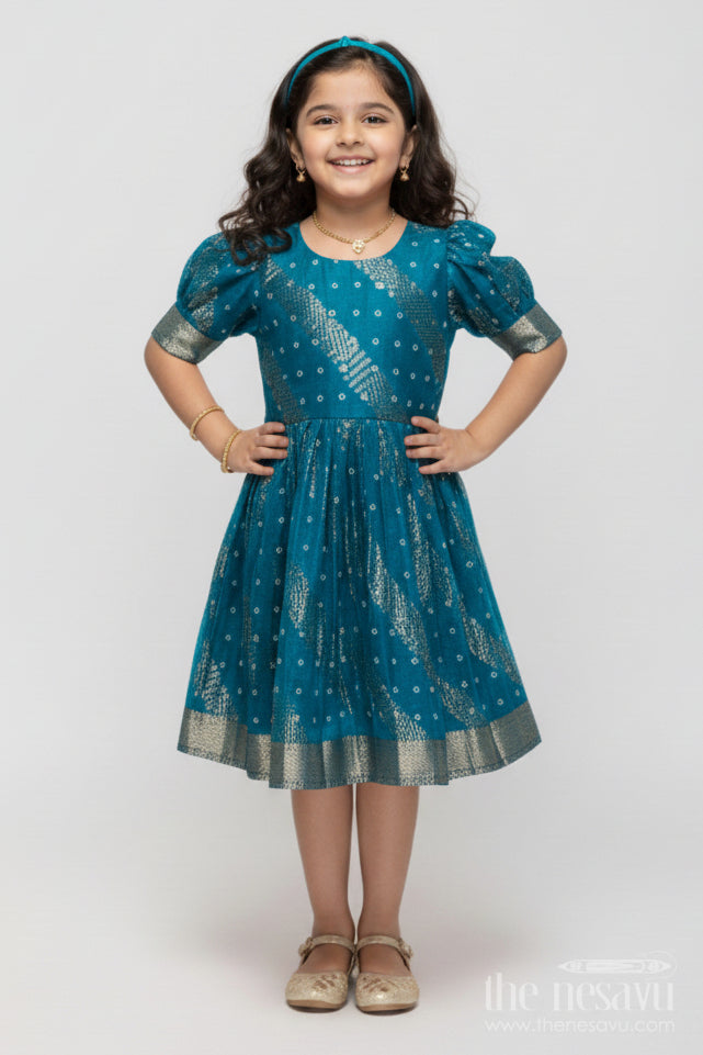 The Nesavu Silk Frock Silk Frock for Toddler Girls Perfect for Ethnic Functions and Festivals Nesavu 18 (2Y) / Green SF1056B-18 Nesavu toddler girl silk frock jacquard weaving  perfect Diwali traditional family functions