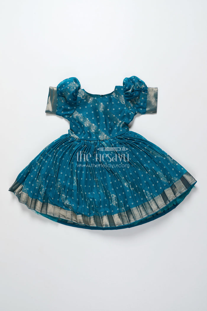 The Nesavu Silk Frock Silk Frock for Toddler Girls Perfect for Ethnic Functions and Festivals Nesavu 18 (2Y) / Green SF1056B-18 Nesavu toddler girl silk frock jacquard weaving  perfect Diwali traditional family functions