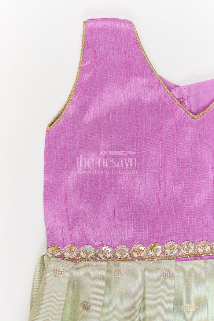 The Nesavu Silk Frock Silk Frock for Toddlers with Pleated Flare for Family Functions Nesavu Nesavu silk frock for toddlers with shimmer pleated skirt – great for naming ceremonies and poojas