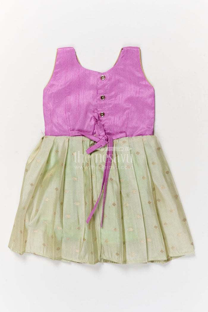 The Nesavu Silk Frock Silk Frock for Toddlers with Pleated Flare for Family Functions Nesavu Nesavu silk frock for toddlers with shimmer pleated skirt – great for naming ceremonies and poojas