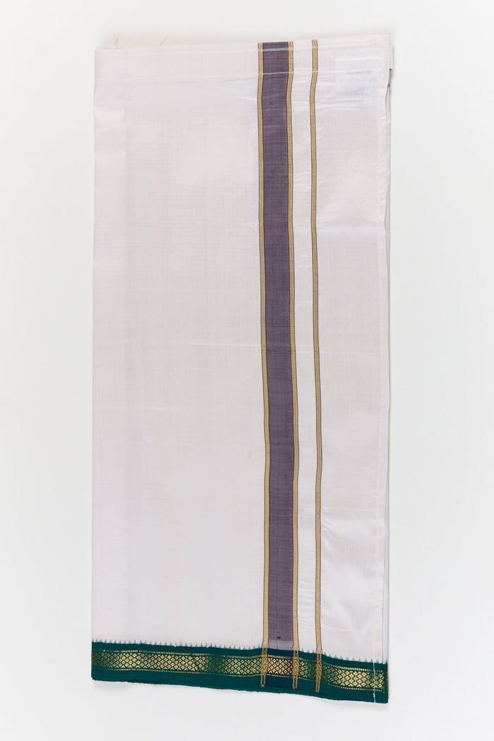 The Nesavu Pure Silk Vesti Silk Kurta Dhoti Set for Boys for Festive and Ethnic Celebrations Nesavu 20 (3Y) / White / Pure Silk D067B-20 Nesavu boys silk kurta dhoti set for festive functions, weddings and traditional celebrations